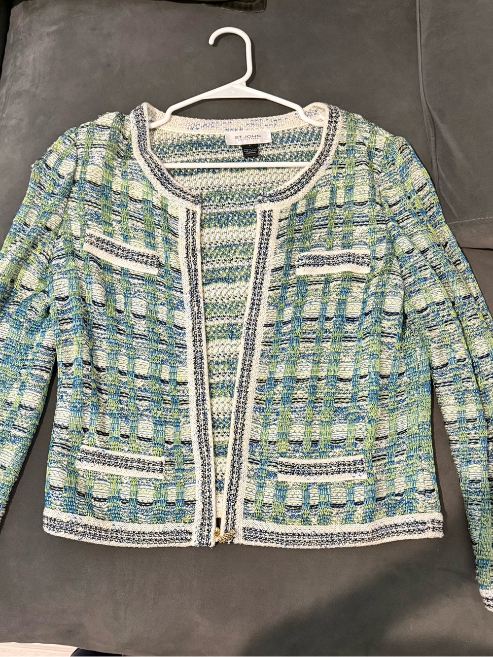 St. John Multicolor Tweed Jacket in Blue & Green